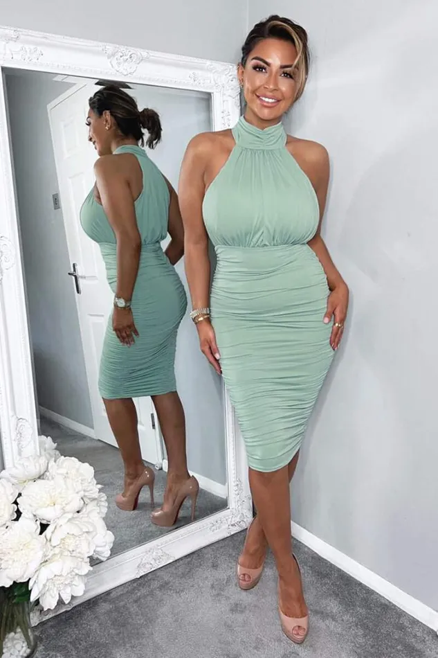 AX Paris Duck Egg Ruched High Neck Midi Dress Dresses