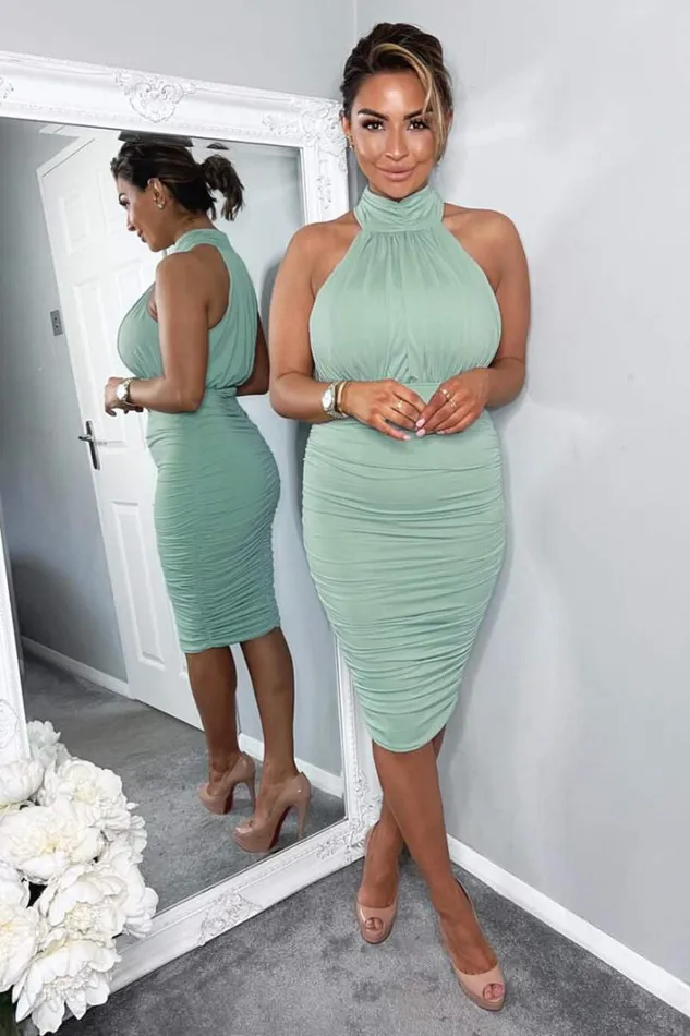AX Paris Duck Egg Ruched High Neck Midi Dress Dresses