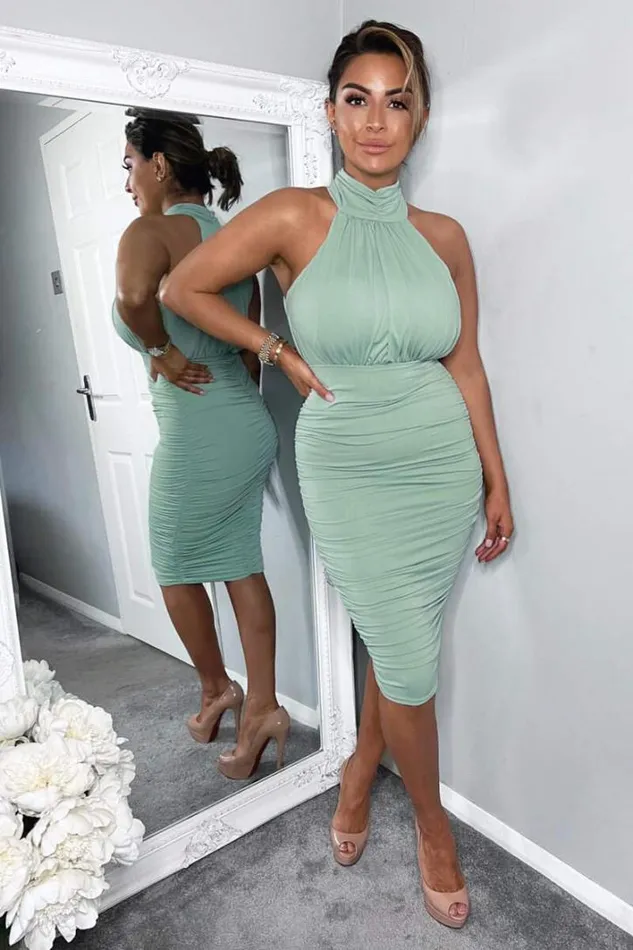 AX Paris Duck Egg Ruched High Neck Midi Dress Dresses