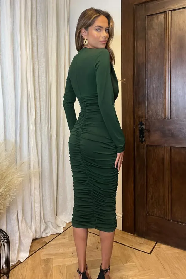 AX Paris Forest Long Sleeve Ruched Bodycon Dress Dresses