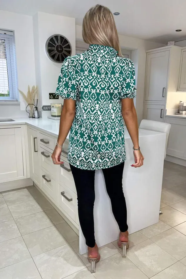 AX Paris Green Printed Short Sleeve Button Up Shirt Dresses