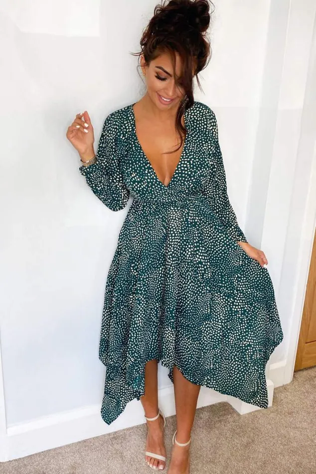 AX Paris Green Spotty Handkerchief Midi Dress Midi Dresses