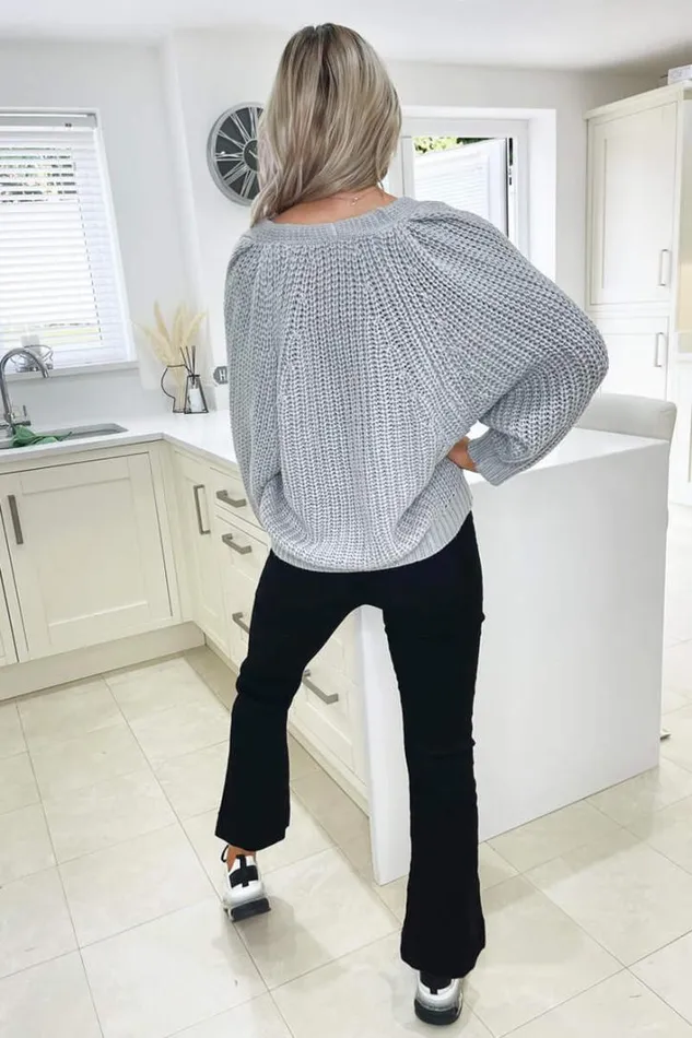 AX Paris Grey Cable Knit Detail Cardigan Knitwear