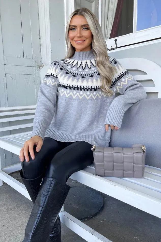AX Paris Grey Fairisle Knitted Jumper Knitwear