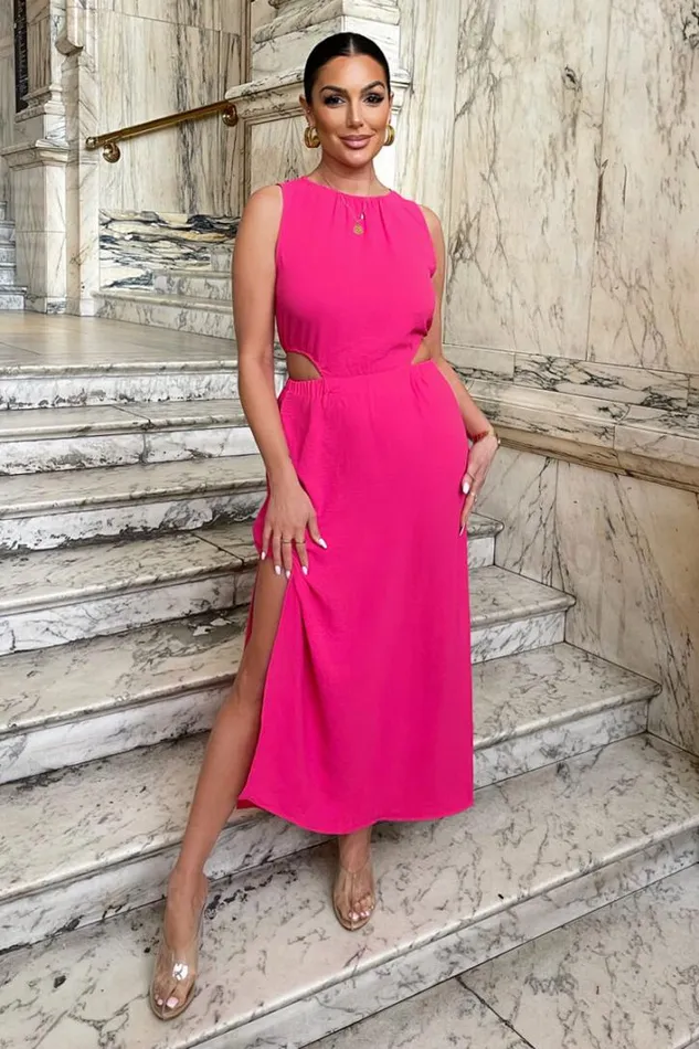 AX Paris Hot Pink Cut Out Midi Dress Dresses