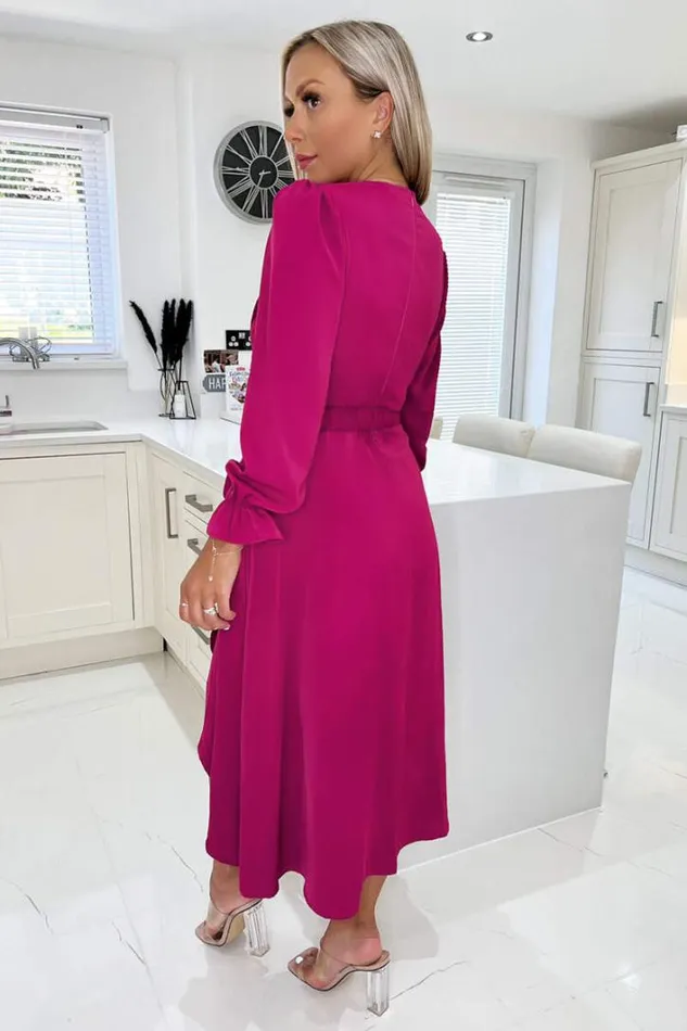AX Paris Magenta Long Sleeve Belted Midi Dress Dresses