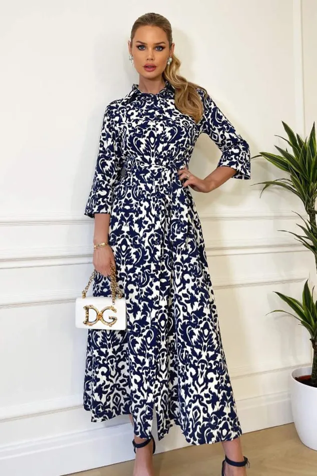 AX Paris Navy And Cream Printed Shirt Dress Dresses