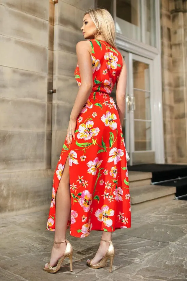 AX Paris Orange Floral Cut Out Waist Midi Dress Dresses