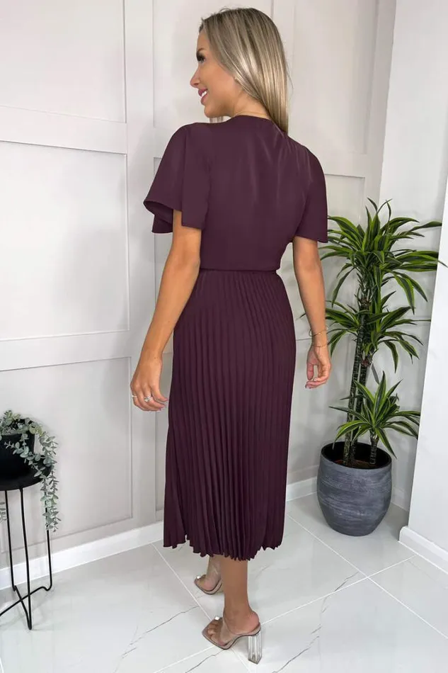 AX Paris Plum Belted Pleated Skirt Midi Dress Dresses