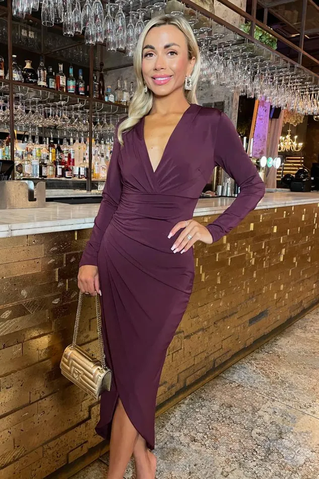 AX Paris Plum Long Sleeve Wrap Midi Dress Dresses