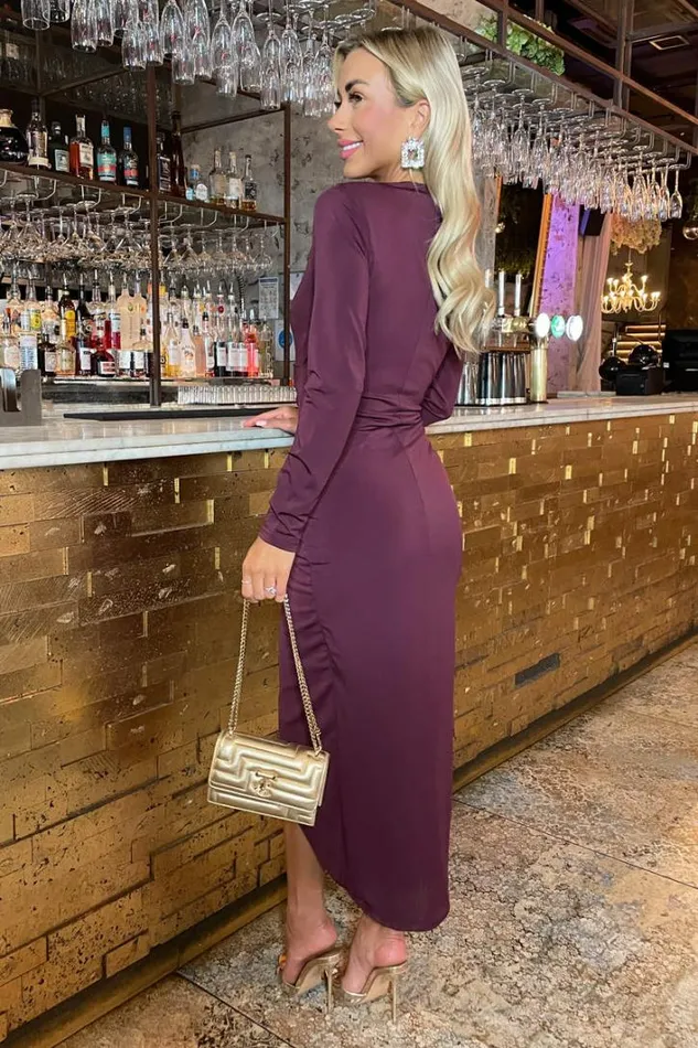 AX Paris Plum Long Sleeve Wrap Midi Dress Dresses