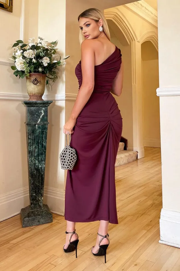 AX Paris Plum One Shoulder Knot Skirt Midi Dress Dresses