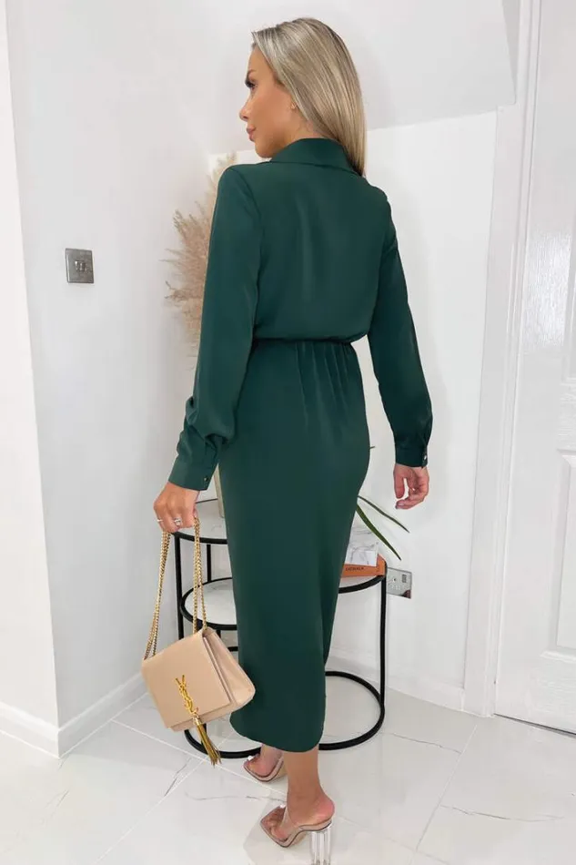 AX Paris Teal Long Sleeve Side Ruched Wrap Over Midi Dress Dresses