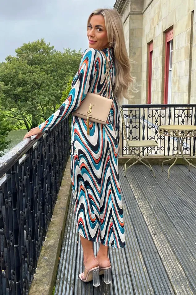 AX Paris Teal Printed Long Sleeve Wrap Midi Dress Dresses