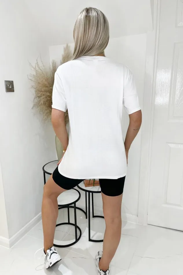 AX Paris White French Riviera Slogan TShirt Tops