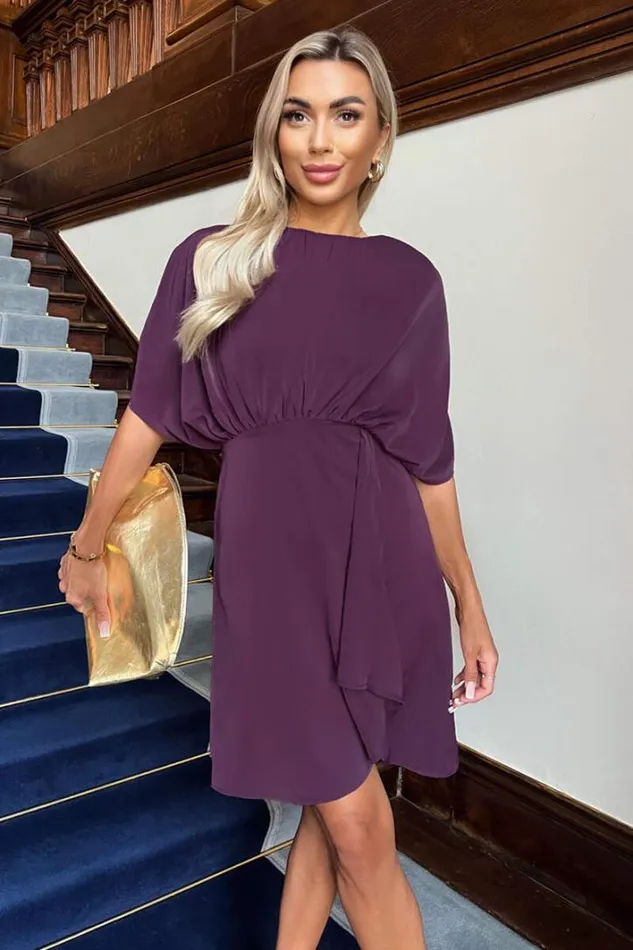 AX Paris Wine Batwing Gathered Top Mini Dress Dresses