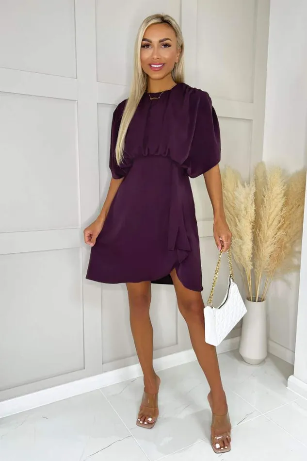 AX Paris Wine Batwing Gathered Top Mini Dress Dresses