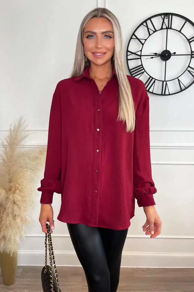 AX Paris Wine Long Sleeve Gold Button Front Shirt Tops