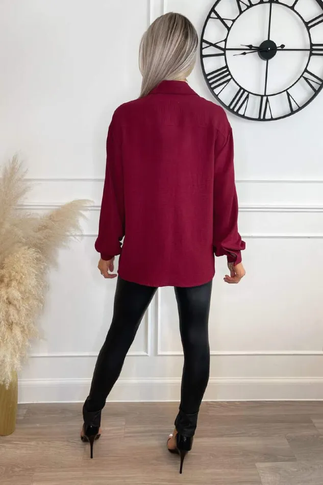 AX Paris Wine Long Sleeve Gold Button Front Shirt Tops