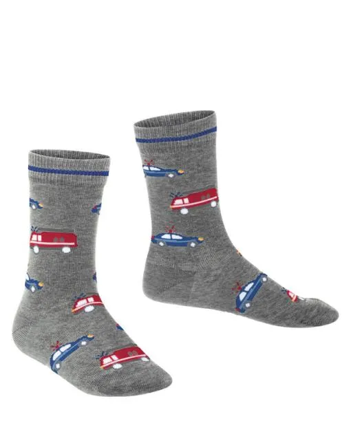Babies and Kids Police And Fire Cars Kids Socks Light Grey FALKE Socks
