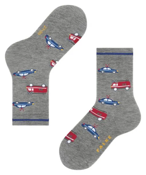 Babies and Kids Police And Fire Cars Kids Socks Light Grey FALKE Socks