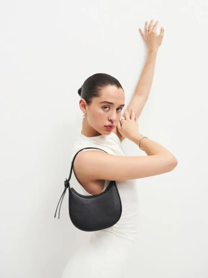 Bags The Reformation Mini Rosetta Shoulder Bag Black Leather