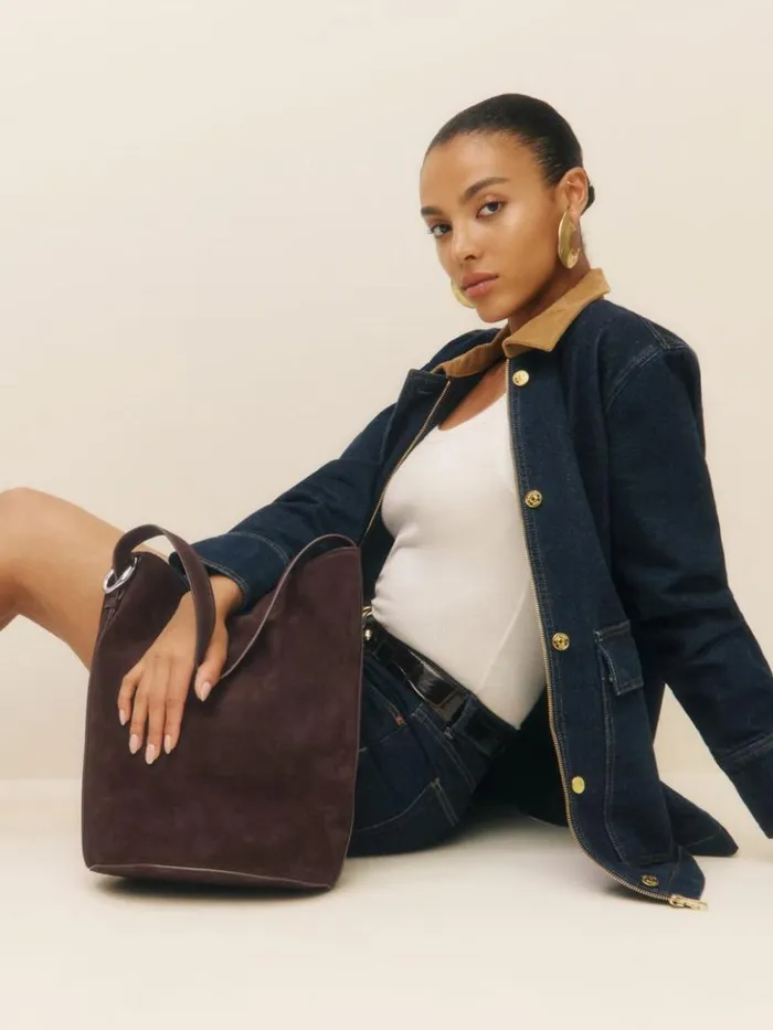 Bags The Reformation Seleena Bucket Bag Espresso Suede