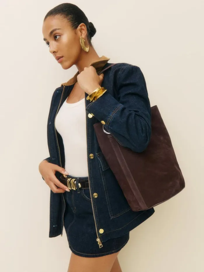 Bags The Reformation Seleena Bucket Bag Espresso Suede