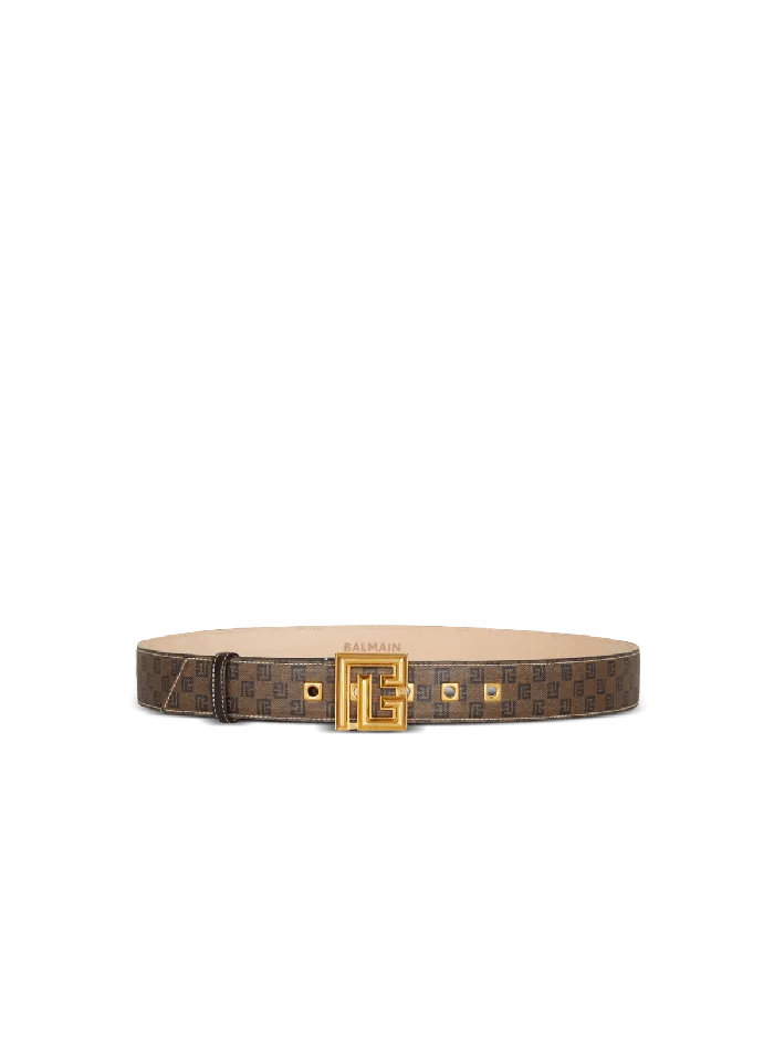 Balmain Belts Men Mini Monogrammed Waxed Canvas Belt Brown