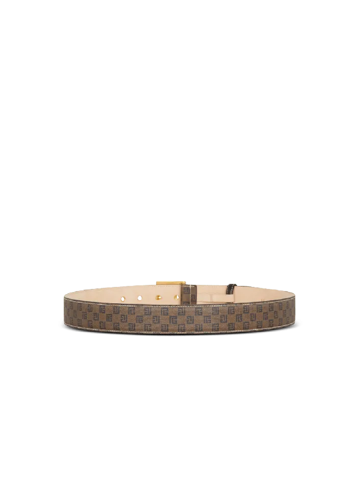 Balmain Belts Men Mini Monogrammed Waxed Canvas Belt Brown