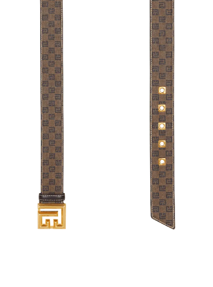 Balmain Belts Men Mini Monogrammed Waxed Canvas Belt Brown