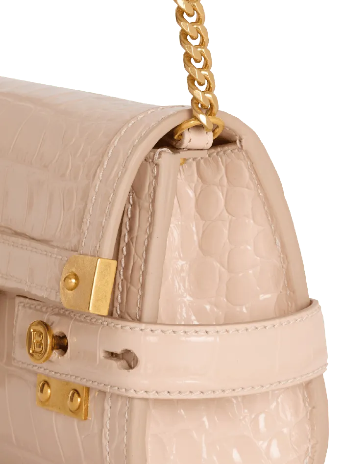 Balmain Crossbody Bags Women BBuzz Pouch 23 In Crocodileembossed Calfskin Beige