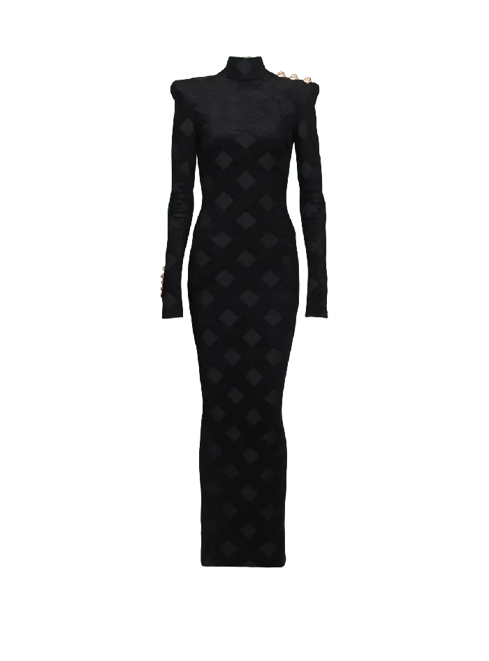 Balmain Dresses Women Long Gingham Boucleacute Dress Black