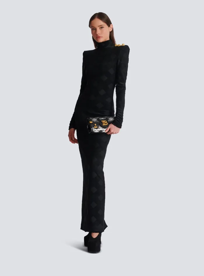 Balmain Dresses Women Long Gingham Boucleacute Dress Black