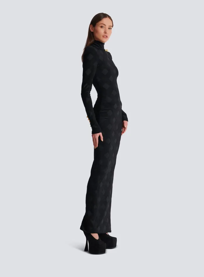 Balmain Dresses Women Long Gingham Boucleacute Dress Black
