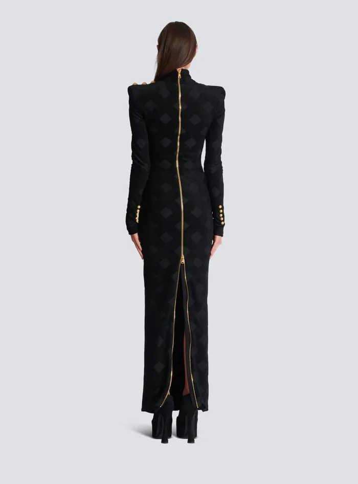 Balmain Dresses Women Long Gingham Boucleacute Dress Black