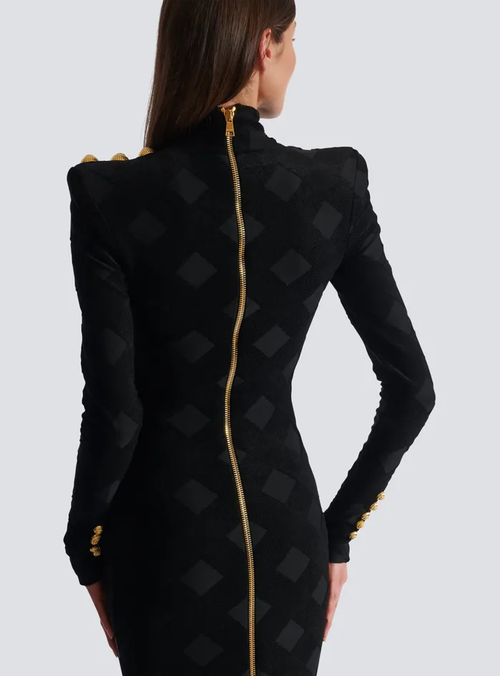 Balmain Dresses Women Long Gingham Boucleacute Dress Black