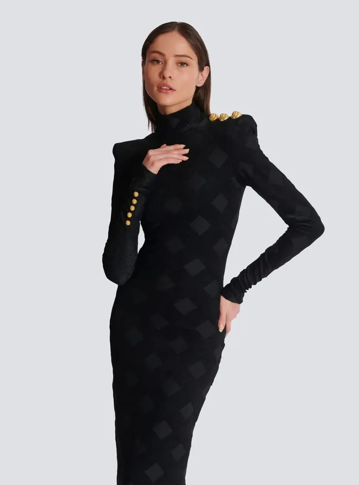 Balmain Dresses Women Long Gingham Boucleacute Dress Black