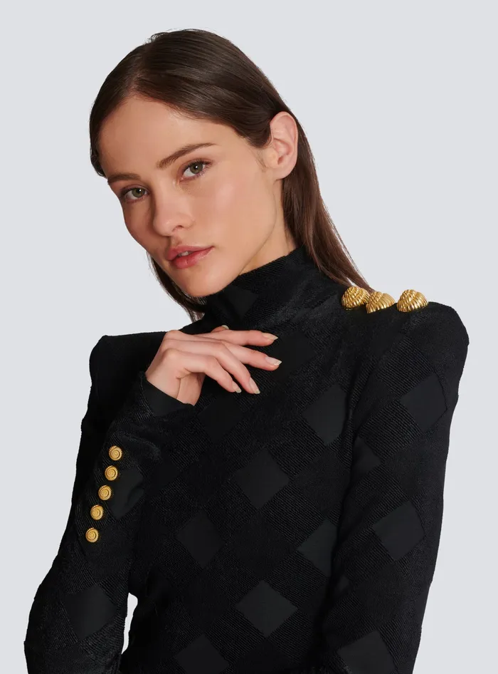 Balmain Dresses Women Long Gingham Boucleacute Dress Black