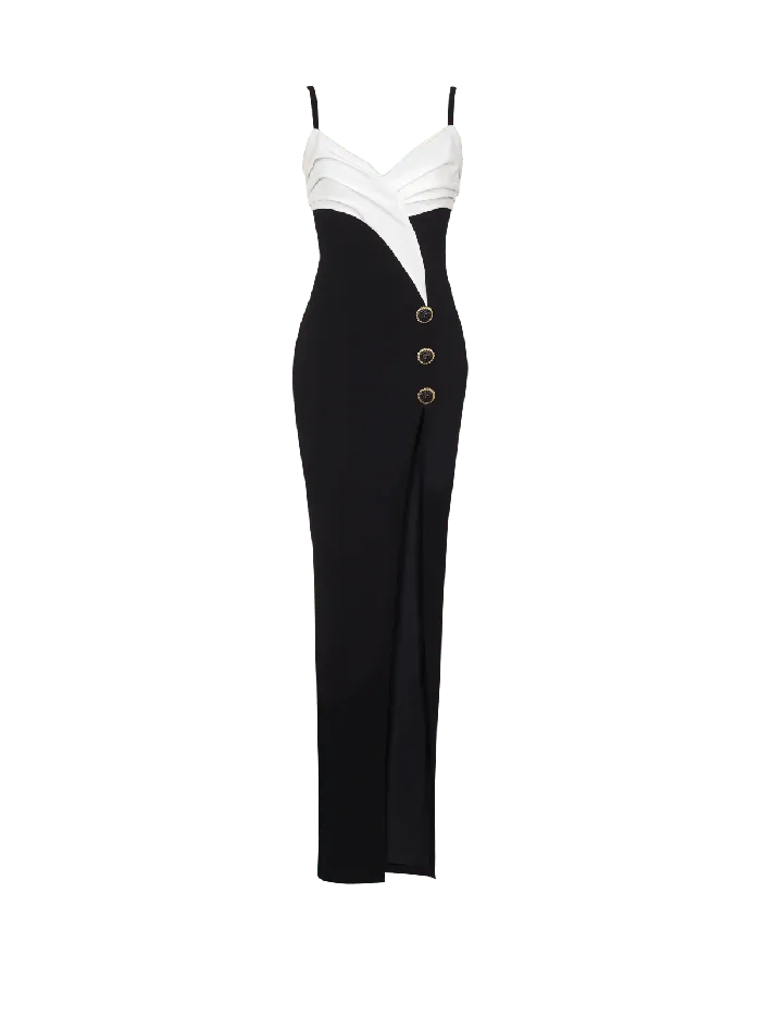 Balmain Dresses Women Twotone Long Crepe Dress With Leg Slit Black
