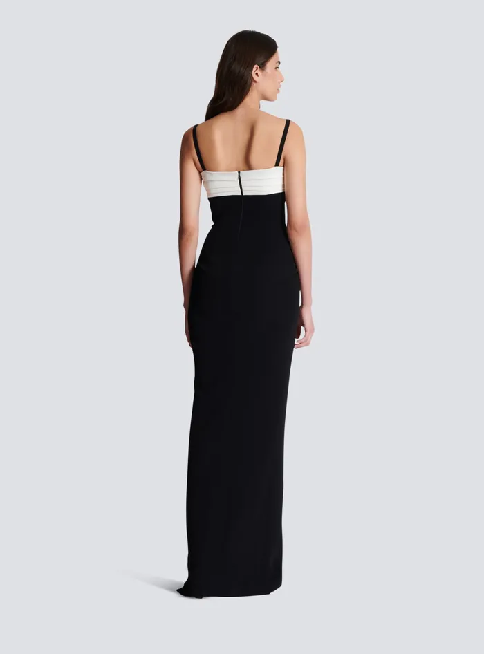 Balmain Dresses Women Twotone Long Crepe Dress With Leg Slit Black