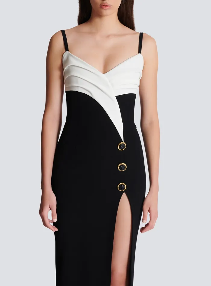 Balmain Dresses Women Twotone Long Crepe Dress With Leg Slit Black