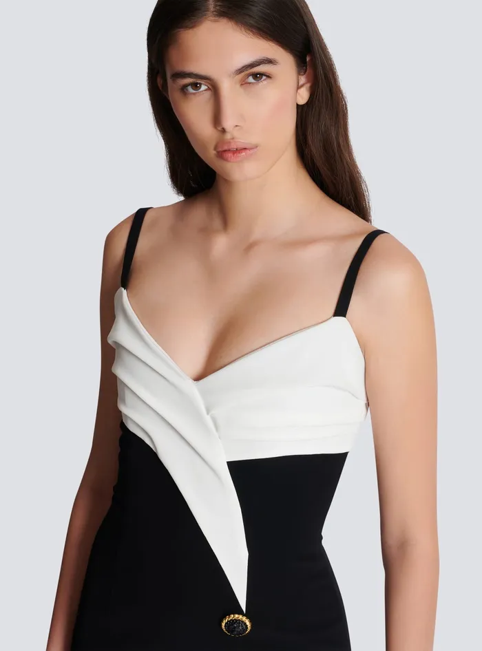 Balmain Dresses Women Twotone Long Crepe Dress With Leg Slit Black