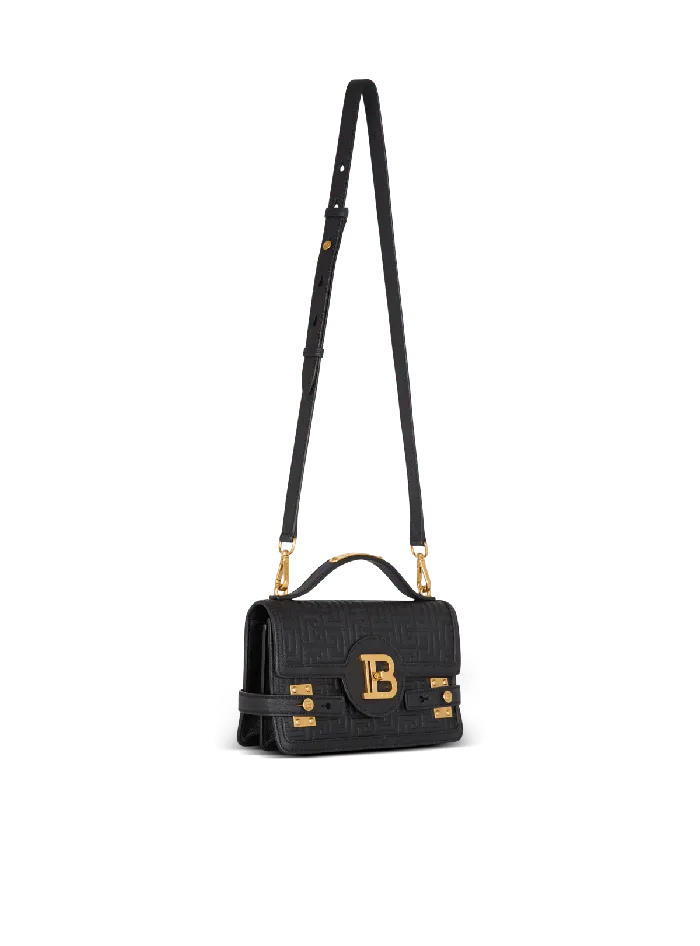 Balmain Handbags Women BBuzz 24 Grained Monogram Leather Shoulder Bag Black