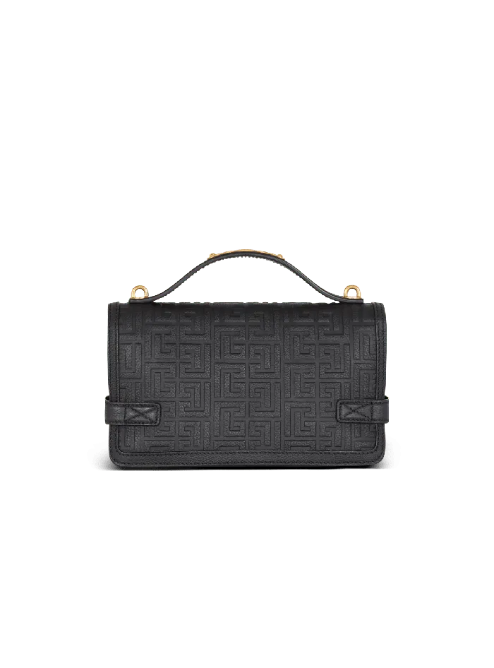 Balmain Handbags Women BBuzz 24 Grained Monogram Leather Shoulder Bag Black