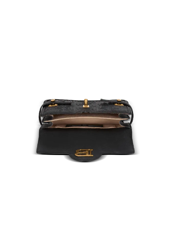 Balmain Handbags Women BBuzz 24 Grained Monogram Leather Shoulder Bag Black