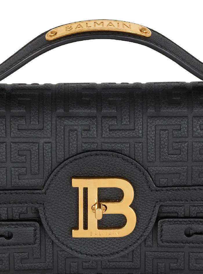 Balmain Handbags Women BBuzz 24 Grained Monogram Leather Shoulder Bag Black