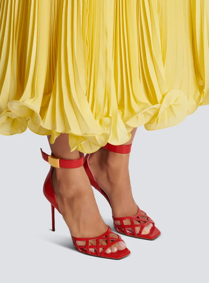 Balmain High Heels and Pumps Women Patent Leather Uma Sandals With Openwork Diamond Red