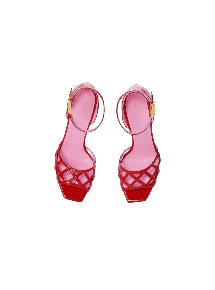 Balmain High Heels and Pumps Women Patent Leather Uma Sandals With Openwork Diamond Red