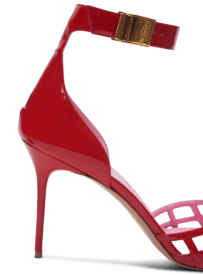 Balmain High Heels and Pumps Women Patent Leather Uma Sandals With Openwork Diamond Red